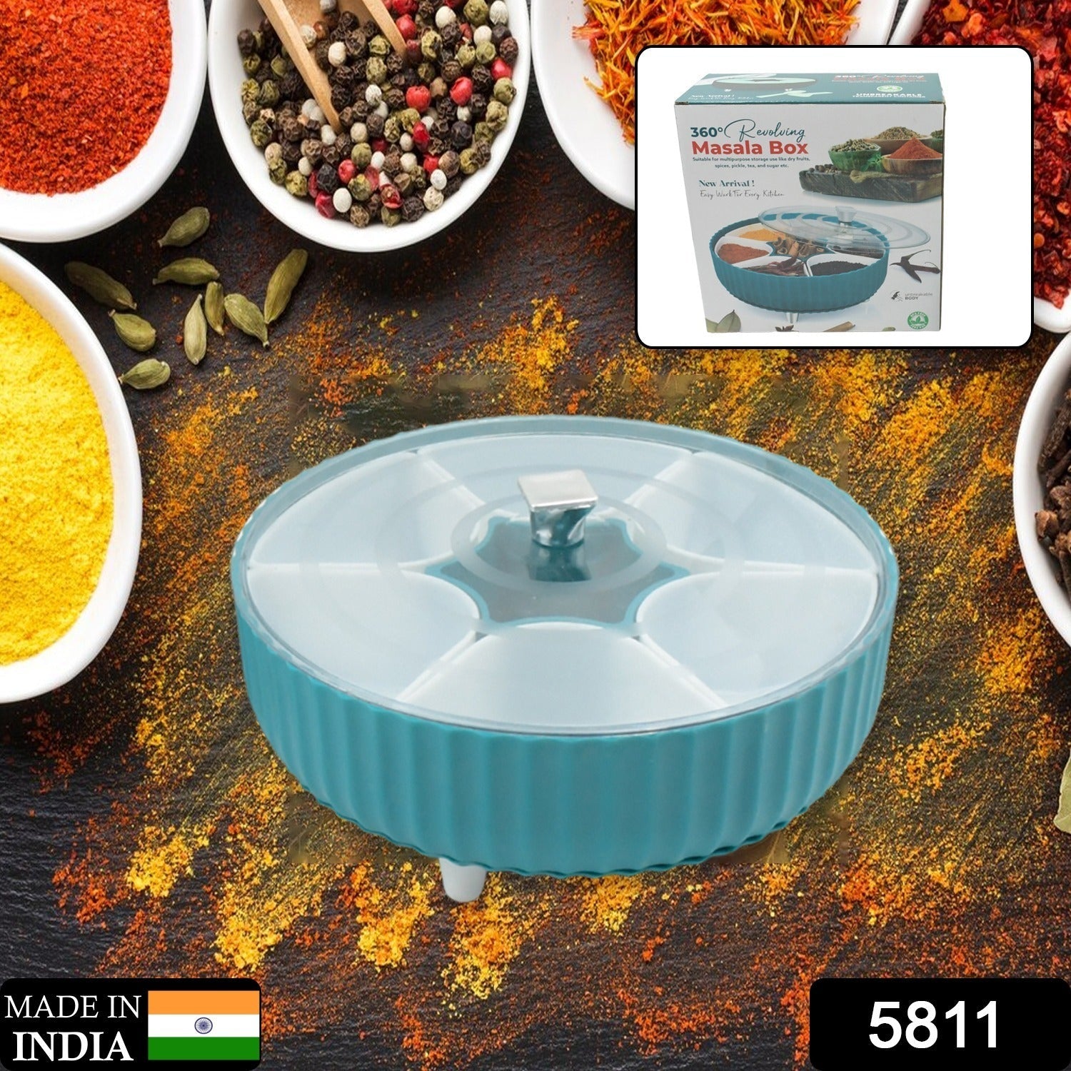 5811 360° Revolving Spice Box & Dry Fruit Box Plastic 7 Compartment Box Suitable For Multipurpose Storage Use like Dry Fruit , Spices , Pickle , Tea , & Sugar Etc, Kitchen Use 5811 360° Revolving Spice Box & Dry Fruit Box Plastic 7 Compartment Box Suitable For Multipurpose Storage Use like Dry Fruit , Spices , Pickle , Tea , & Sugar Etc, Kitchen Use